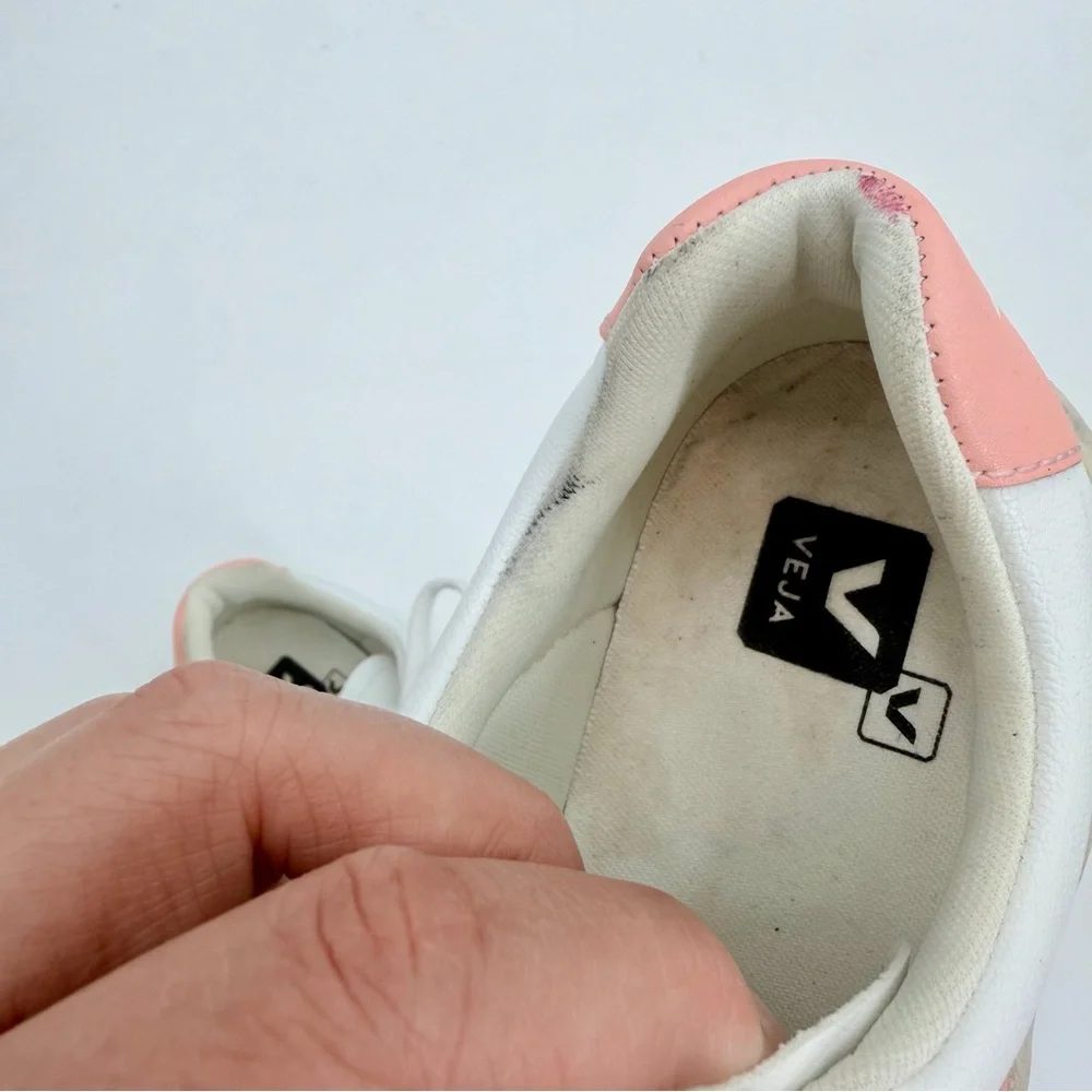 VEJA Esplar White Leather Sneakers Petal Pink Logo EU 36 - Picture 6 of 10